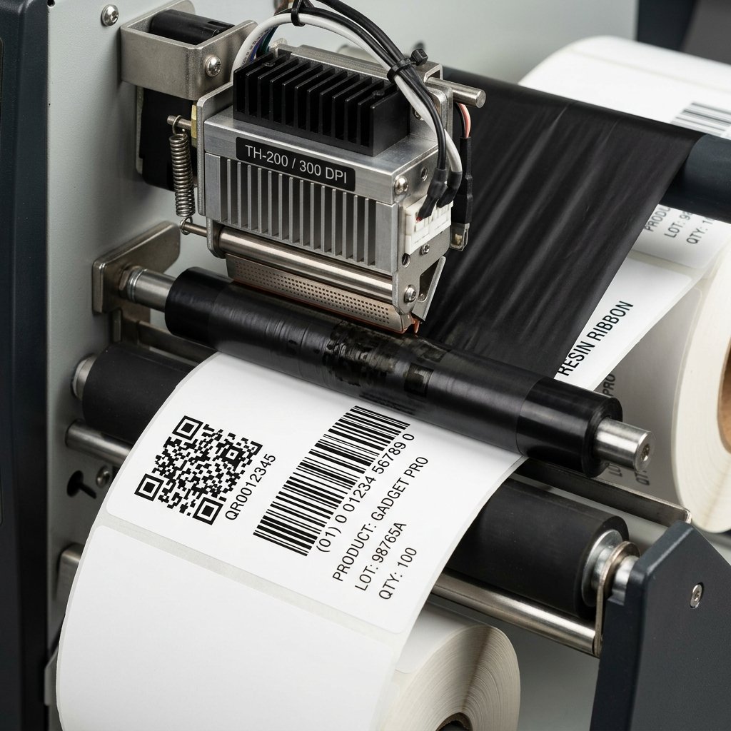 Proceso de transferencia térmica del ribbon al papel de etiqueta